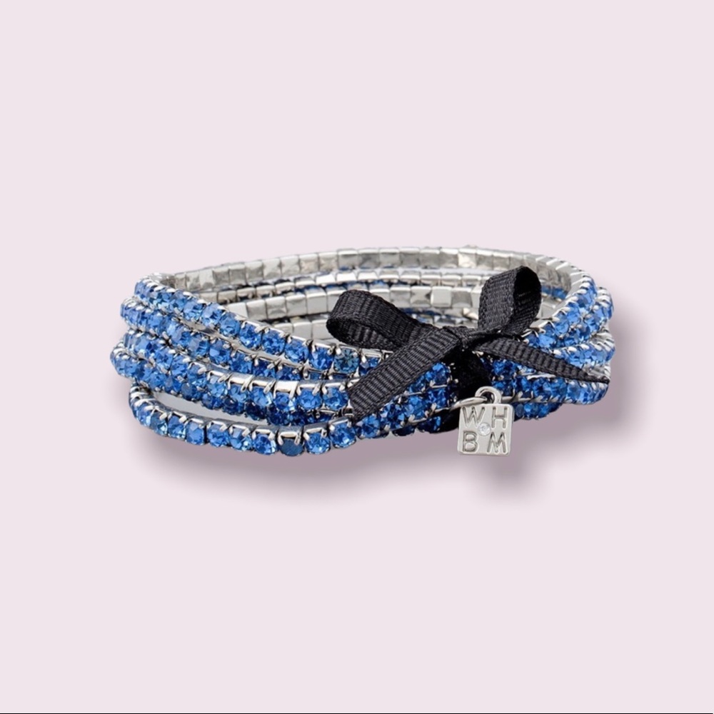 NWT! White House Black Market 5 Hematite & Blue Rhinestone Stretch Bracelets